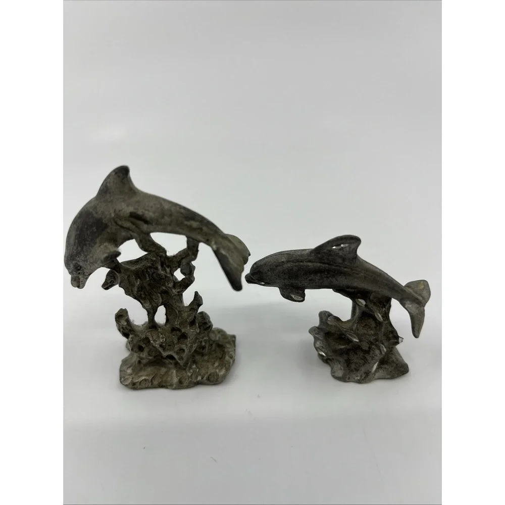 Pewter Dolphins Figurines Miniatures Sea Life Ocean Animals 2.5